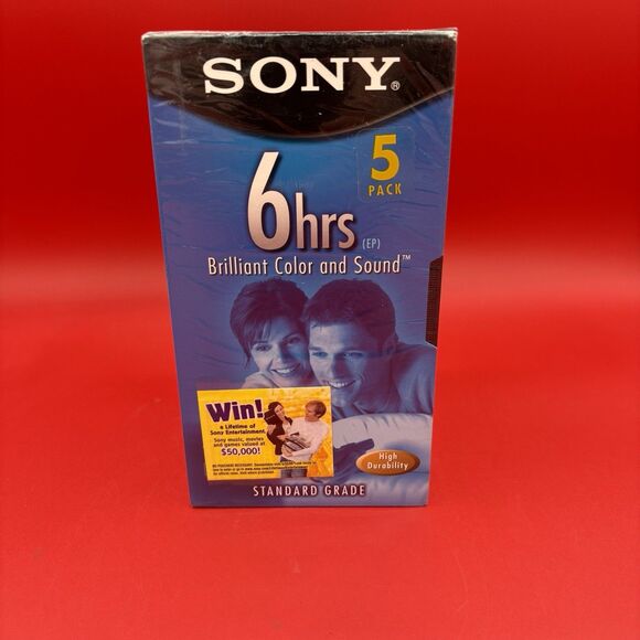 Sony T-120 6 Hrs VHS 5 Pack NEW Sealed VCR Tapes Pack Of 5 Blank Standard Grade - Picture 2 of 4